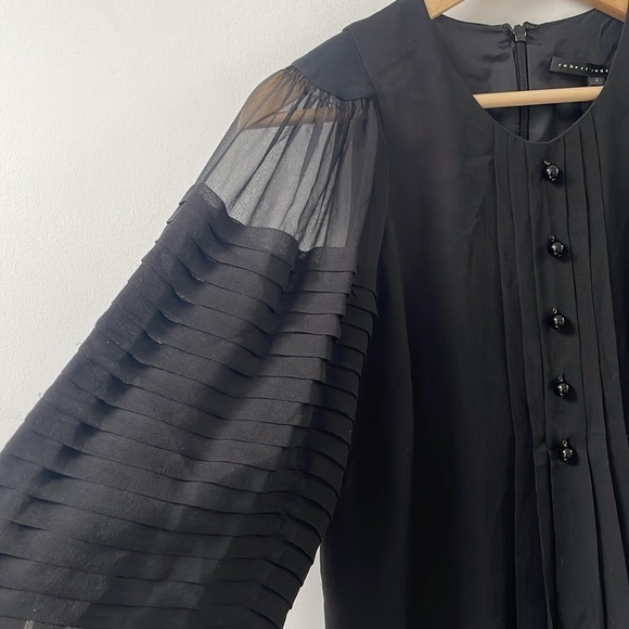 Robert Rodriguez Silk Shift Dress Balloon Shortsleeves Buttons Sheer Black 4 - Picture 11 of 12